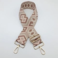 Adjustable wide canvas shoulder strap with geometric diamond jacquard pattern and gold hooks - Leather Pink Apricot and Gold Hook