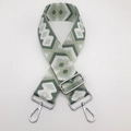 Close-up of geometric ethnic pattern on adjustable nylon shoulder strap with silver hooks - Matcha Green and Dark Gray with Silver Thread and Silver Hook