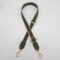 Adjustable dark green woven bag strap with geometric pattern and gold lobster clasps - Army Green + Army Green Leather