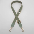 Adjustable sage green woven bag strap with geometric jacquard pattern and gold clips - Matcha Green with Matcha Green Leather