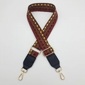 Ethnic geometric pattern woven bag strap in red and yellow with gold metal hooks - Silver Hook / Yellow Grey Brown / Black Leather