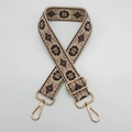 Ethnic embroidered bag strap in beige with pink floral patterns and gold hooks - Beige Background Coffee Edge Deep Pink