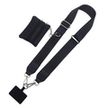 Adjustable black nylon shoulder strap with a zipper coin purse and silver metal hardware - Solid Black (Silver Hook Set)