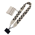 Detail of adjustable geometric strap with a beige coin purse and phone connector - Cream Black Arrow Texture (Silver Hook Set)