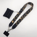 Detailed leopard print wide phone strap with detachable coin purse and metal clasps - Dark Gray Leopard Print (Silver Hook Set)