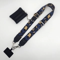 Adjustable leopard print strap with black coin purse and silver metal hardware details - Blue Leopard Print (Silver Hook Set)