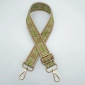 Dettaglio della tracolla larga regolabile con trama floreale etnica verde e marrone - Gancio oro chiaro / Beige/Marrone/Verde Brillante