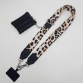 Detailed view of leopard print crossbody strap with black coin purse and metal hooks - Pink Leopard Print (Silver Hook Set)