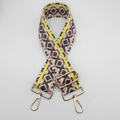 Detail of bohemian geometric pattern on 5cm wide adjustable nylon shoulder strap - Yellow Light Pink Geometric