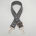 Dettaglio della tracolla in tela con motivo a rombi, fibbia dorata regolabile e moschettoni - Gancio oro chiaro / Filo Argento Nero Beige