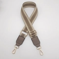 Bandoulière réglable en toile tissée kaki et marron avec motifs géométriques et boucles dorées - Quincaillerie Argentée / Khaki Foncé avec Cuir Khaki Foncé