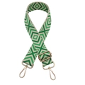 Dettaglio della tracolla regolabile in tessuto con motivo geometrico verde e ganci dorati - Gancio oro chiaro / Beige Verde