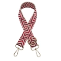 Adjustable geometric diamond pattern strap with golden metal swivel hooks and buckles - Beige Red