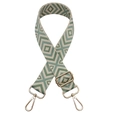 Adjustable woven strap with green geometric rhombic patterns and light gold metal hooks - Matcha Green on Beige