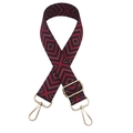 Detail of red and black geometric lattice jacquard bag strap with gold metal swivel hooks - Red