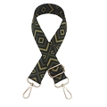 Close-up of adjustable rhombus patterned bag strap with golden metal lobster clasps - Black Base Army Green