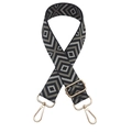 Detail of adjustable geometric weave strap with gold lobster clasps for handbags - Black Base Grey Bow