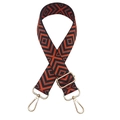 Close-up of red and black geometric rhombic woven strap with gold metal lobster clasps - Orange on Black