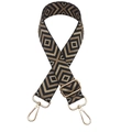 Adjustable wide replacement bag strap with black and khaki geometric diamond pattern - Black with Khaki