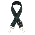 Macro view of adjustable dark green diamond pattern woven strap with gold metal hooks - Grass Green on Black