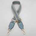Adjustable light blue and beige woven canvas shoulder strap with gold-tone hardware - Light Blue + Light Blue Leather