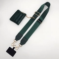 Detail of dark green wide nylon shoulder strap with leather coin purse and gold hardware - Green (No Bag)