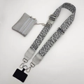 Detail of adjustable leopard print bag strap with a small grey coin purse and silver clips - Silver Thread Leopard Set