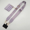 Detail view of lavender wide woven shoulder strap with matching zipper coin pouch and gold clips - Light Purple Set (Gold Hook + Bag + Gasket)