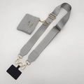 Detail of adjustable gray nylon strap with gold metal hooks and detachable coin purse - Gray Set (Gold Hook + Bag + Gasket)