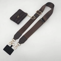 Detail view of brown wide shoulder strap with detachable mini purse and gold hardware - Coffee Set (Gold Hook + Bag + Gasket)