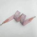 Pink bohemian style embroidered shoulder strap with floral patterns and silver lobster clasps - Pink with Silver Hook