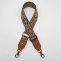 Dettaglio della tracolla etnica in jacquard con ganci girevoli in metallo bronzo - Stile 2 Pelle Marrone