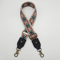 Ethnic style vintage pattern embroidered bag strap with brass hardware and leather ends - Style 3 Black Leather