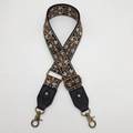 Detail of vintage embroidered bag strap with geometric patterns and bronze metal hooks - Style 4 Black Leather