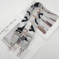 Adjustable wide replacement bag strap with silver leopard pattern and grey leather ends - Camouflage Silver Thread Style