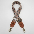 Bohemian floral jacquard shoulder strap with leather ends and bronze swivel hooks - Style 6 Brown Leather