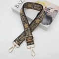 Dettaglio tracolla jacquard floreale vintage con moschettoni in metallo dorato - Gancio oro chiaro / Nero Marrone Chiaro