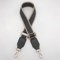 Detail of adjustable 3.8cm PU leather bag strap with Greek fret pattern and gold buckle - Dark Gray With Beige Edge