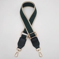 Detail of adjustable woven purse strap with Greek pattern and gold metal lobster clasps - Green With Beige Edge