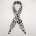 Detail of vintage damask pattern shoulder strap with bronze metal lobster clasps - Style 12 Grey Leather