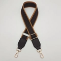 Detail of adjustable geometric patterned bag strap with golden swivel lobster hooks - Coffee With Brown Edge