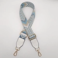 Adjustable geometric blue and beige canvas shoulder strap with gold metal buckles - Light Blue Grey Apricot White + White Leather
