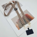 Universal phone lanyard with brown leaf pattern, gold hardware and pearl charm - Brown