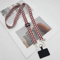 Cordón para móvil trenzado rojo y blanco ajustable con mosquetones dorados y perla - Rojo
