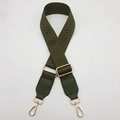 Adjustable dark green herringbone canvas bag strap with gold metal hooks and leather trim - Army Green