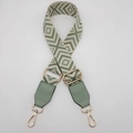 Adjustable wide canvas shoulder strap with green and beige geometric diamond weave patterns - Light Gold Hook / Beige/Matcha Green Pattern With Matcha Green Leather