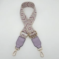 Detail of adjustable purple geometric diamond woven strap with golden metal hardware - Light Gold Hook / Beige Light Purple with Light Purple Leather