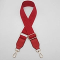 Detail of red chevron canvas bag strap with golden metal hooks and adjustable buckle - Red