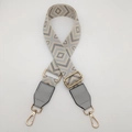 Adjustable geometric diamond pattern canvas shoulder strap with gold metal lobster clasps - Beige/Light Gray Pattern With Light Gray Leather