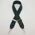 Detail of dark green herringbone nylon strap with gold metal lobster clasps and leather ends - Green + Green Leather